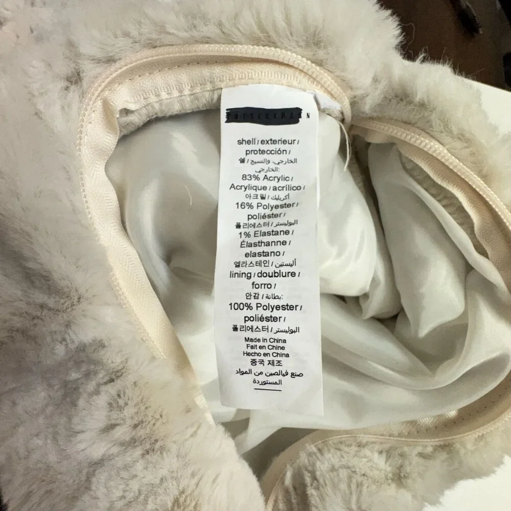 Pottery Barn Faux Fur Ruched Pillow Ivory Soft Acrylic/Poly 18x18